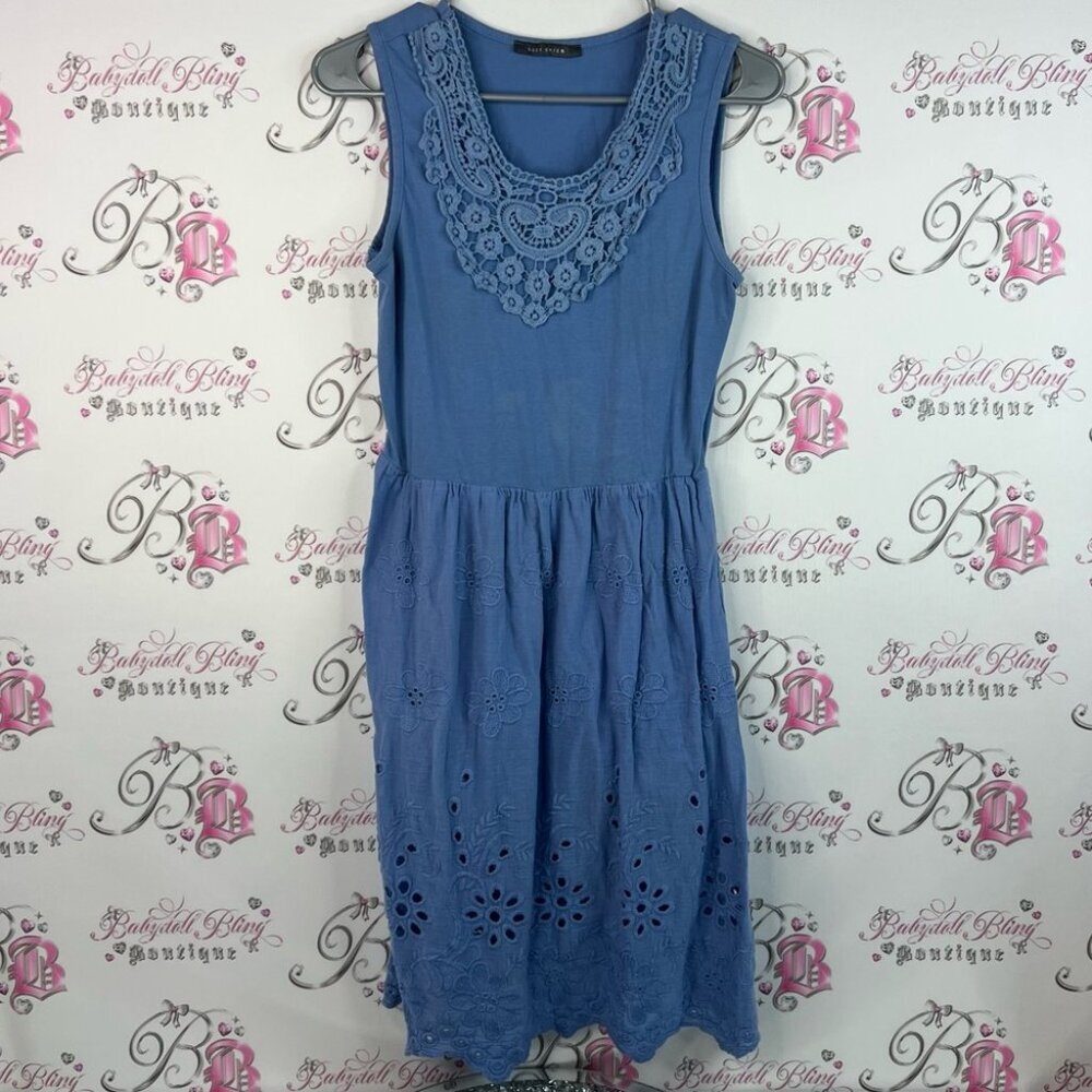 Suzy Shier dress floral cut out details flowers Blue Crochet Detail Midi Dress